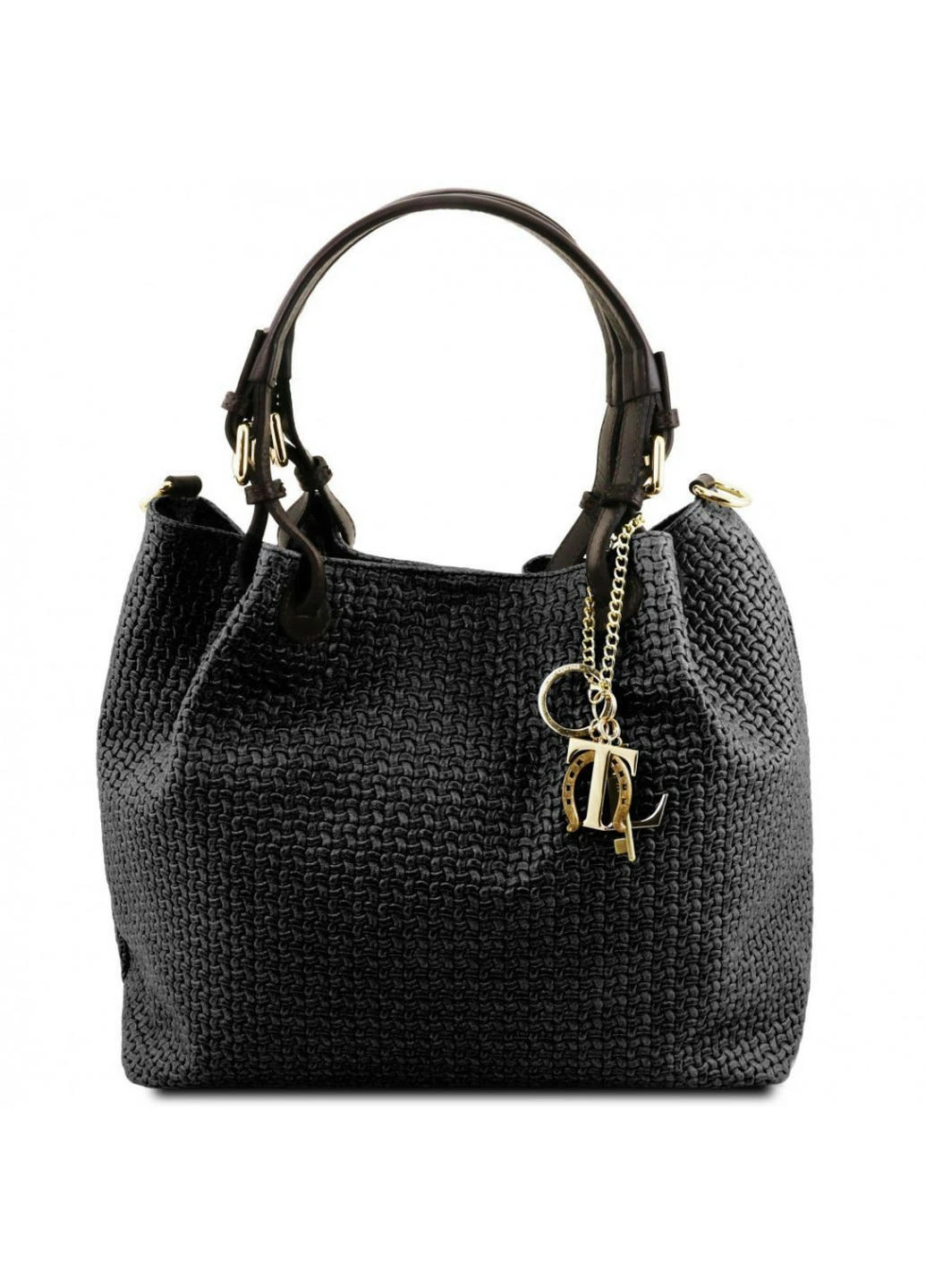Шкіряна сумка-шоппер KeyLuck з плетеним тісненням Tuscany TL141573 (Чорний) Tuscany Leather (257657622)