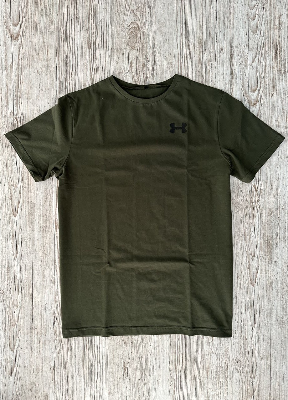 Хаки (оливковая) футболка хлопковая с лого under armour Vakko