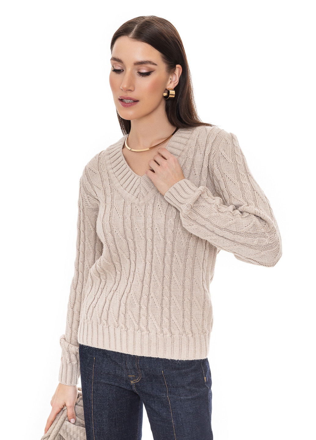 Пудровий светр з v-подібним коміром SVTR