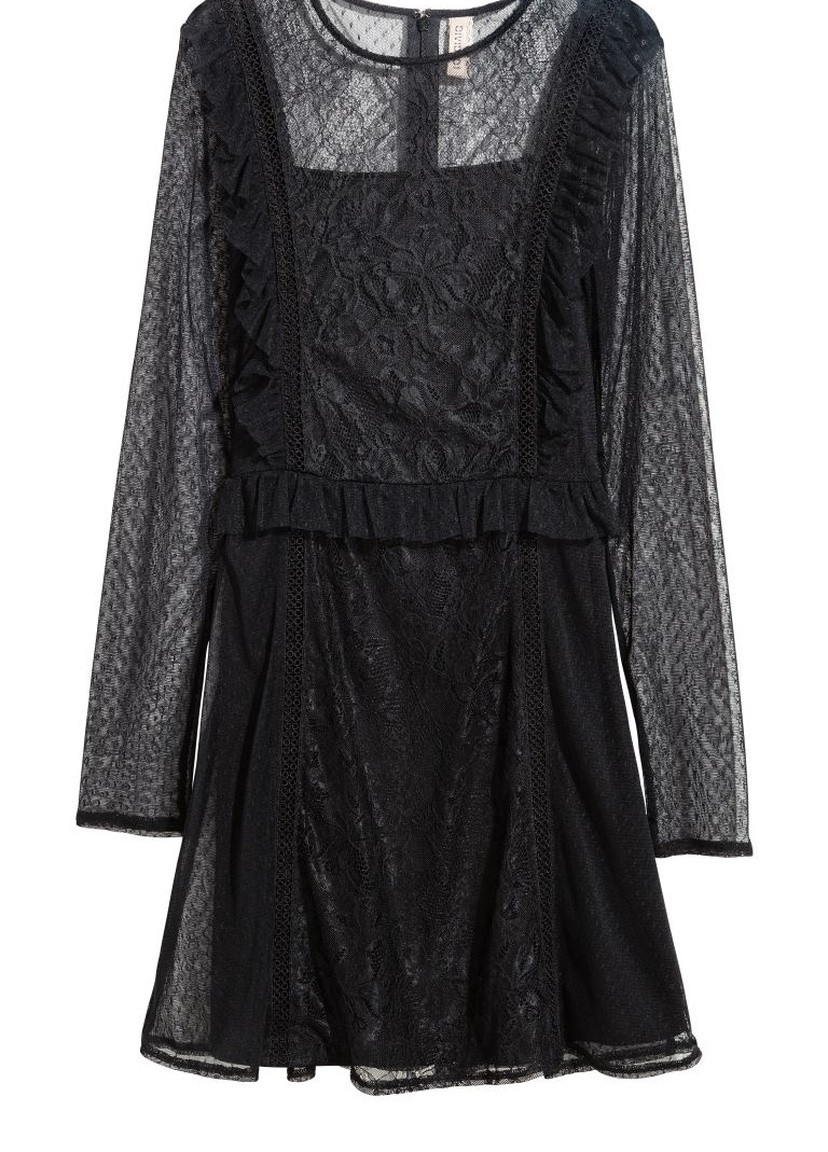 Чорна святковий мереживне плаття H&M однотонна