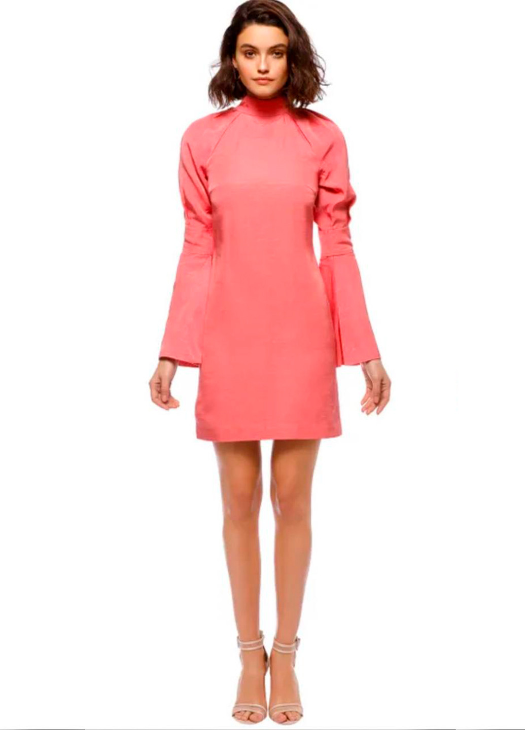 Лососева коктейльна міні сукня з оригінальними рукавами футляр Elliatt однотонна