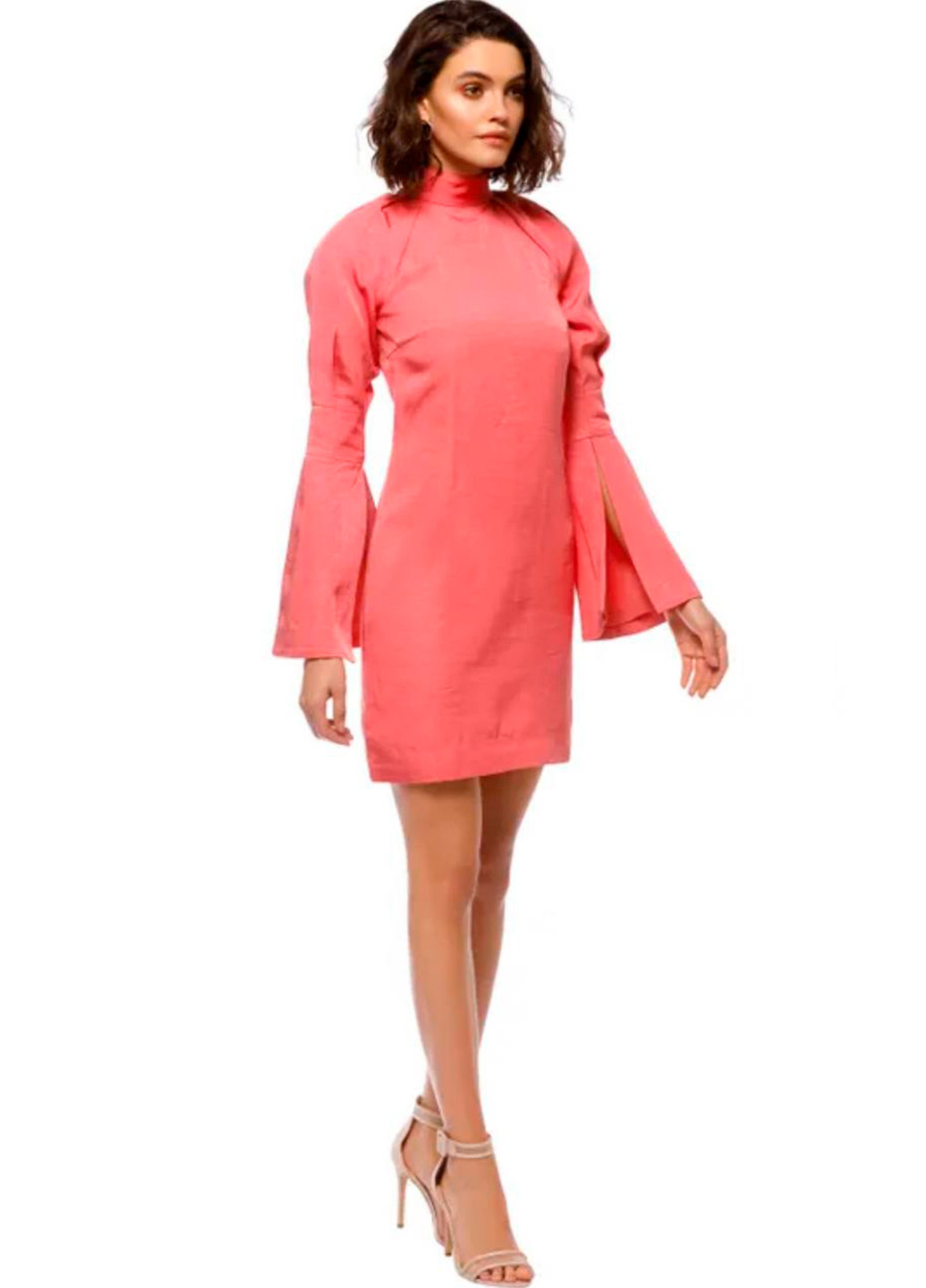 Лососева коктейльна міні сукня з оригінальними рукавами футляр Elliatt однотонна