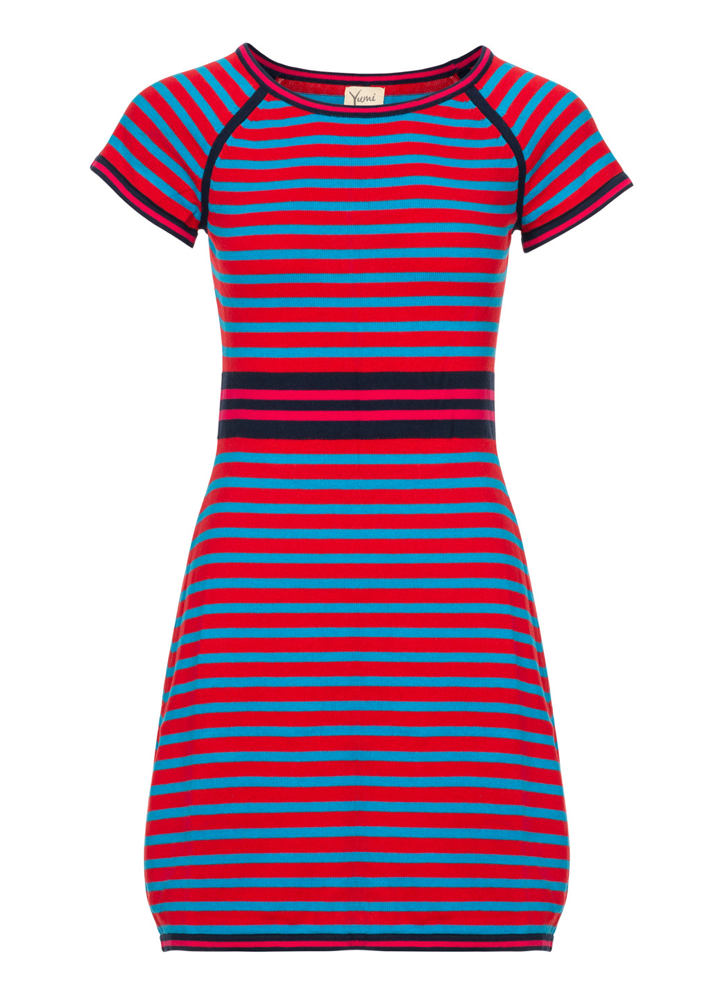 Комбинированное повседневный трикотажное мини платье туника Yumi в полоску