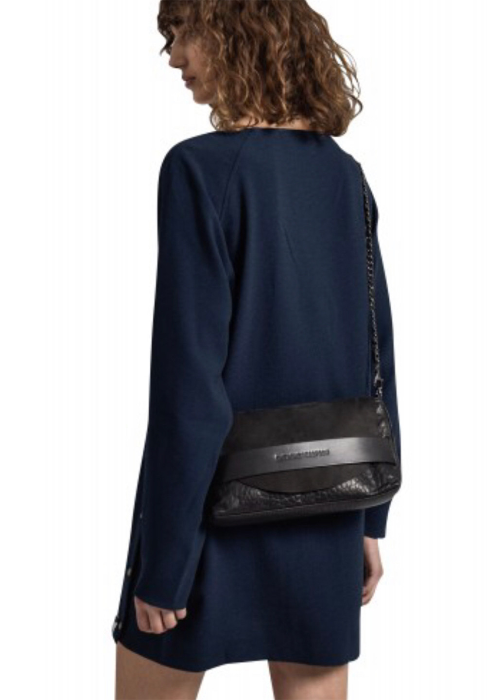 Синее повседневный мини платье с длинными рукавами оверсайз One Teaspoon однотонное