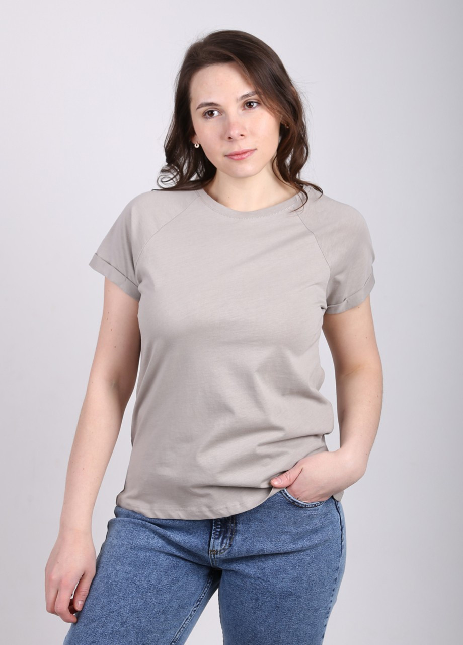 Серая летняя футболка женская серая однотонная с коротким рукавом MDG Прямая