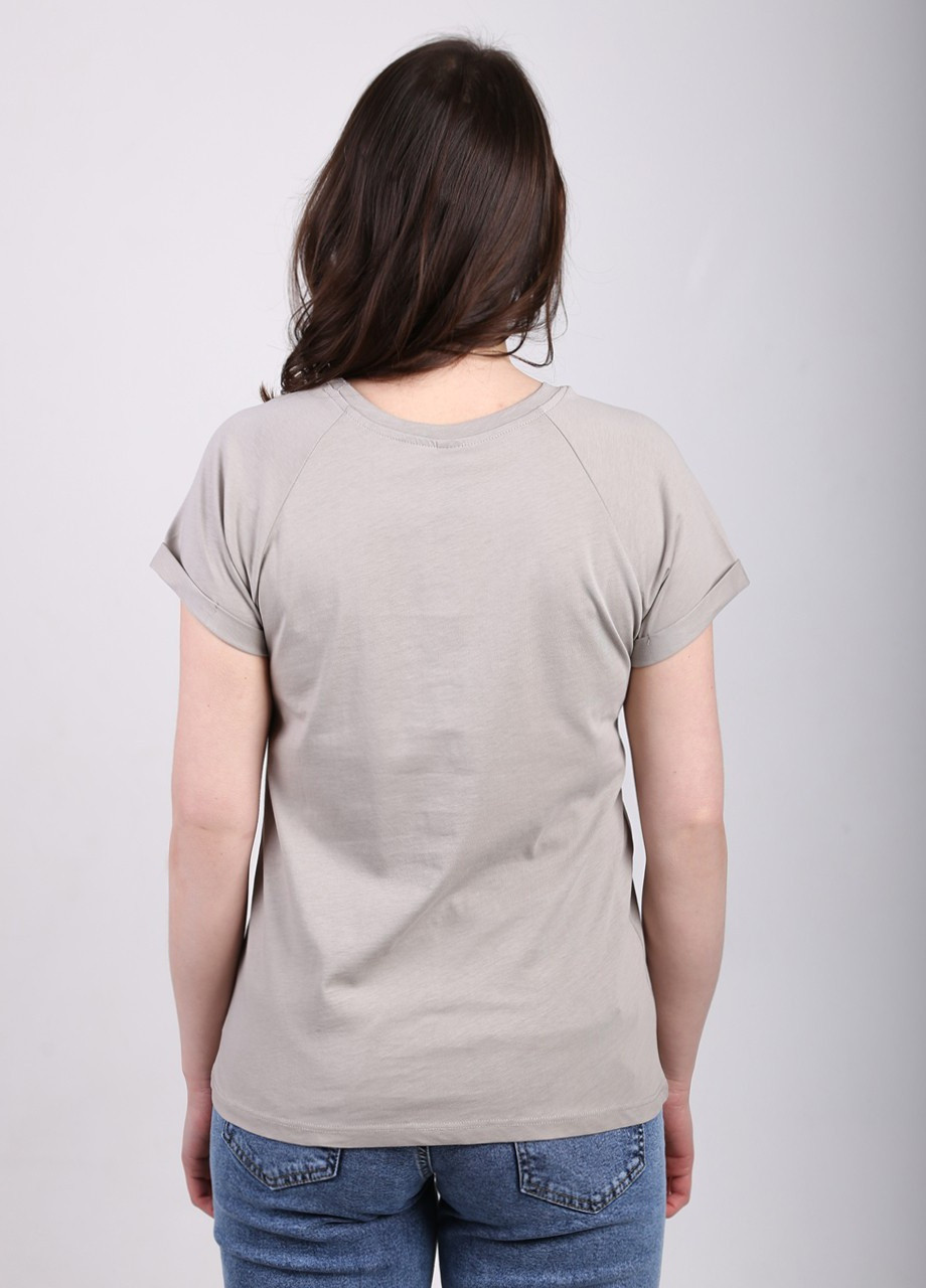 Серая летняя футболка женская серая однотонная с коротким рукавом MDG Прямая