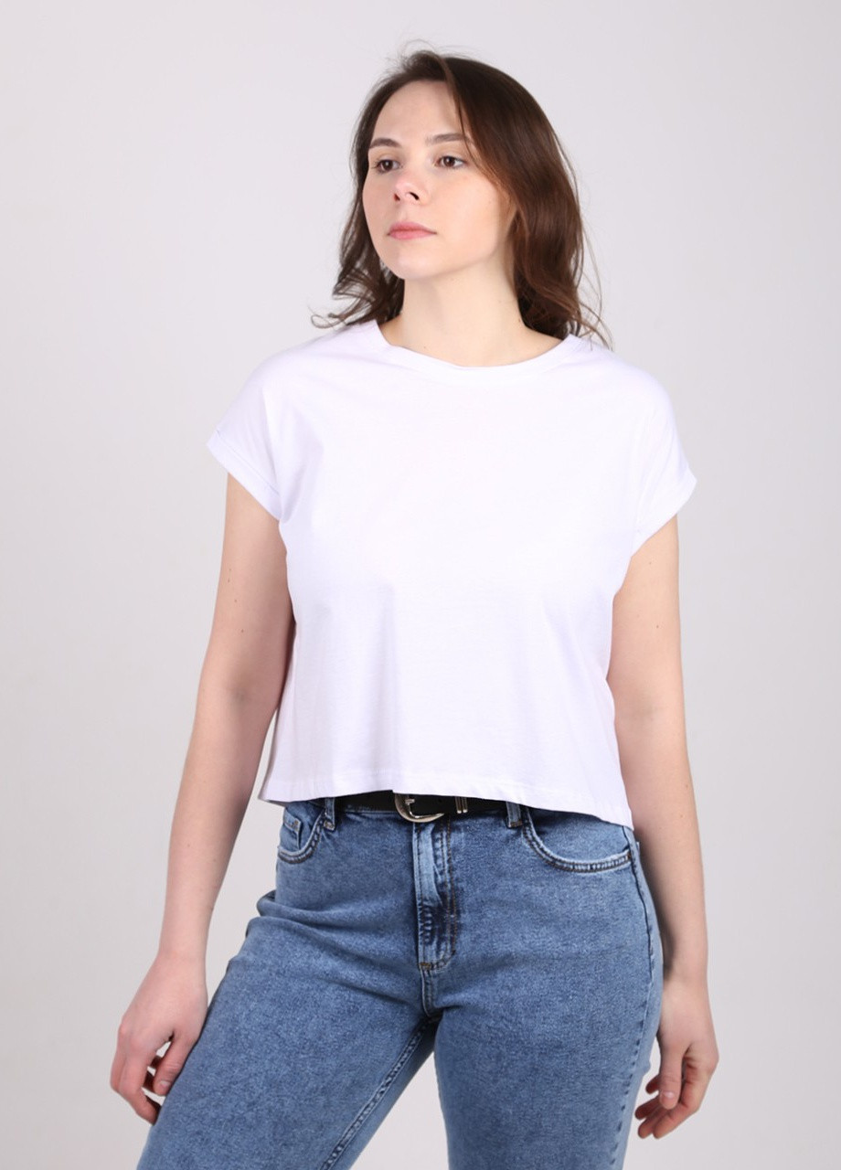 Белая летняя футболка женская белая укороченная свободная с коротким рукавом MDG Свободная