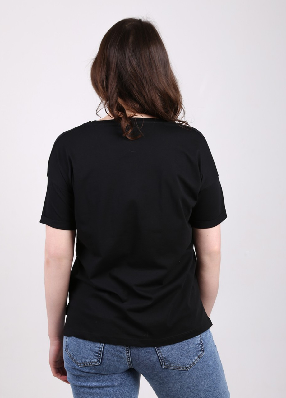 Черная летняя футболка женская черная с собачками прямая с коротким рукавом MDG Прямая