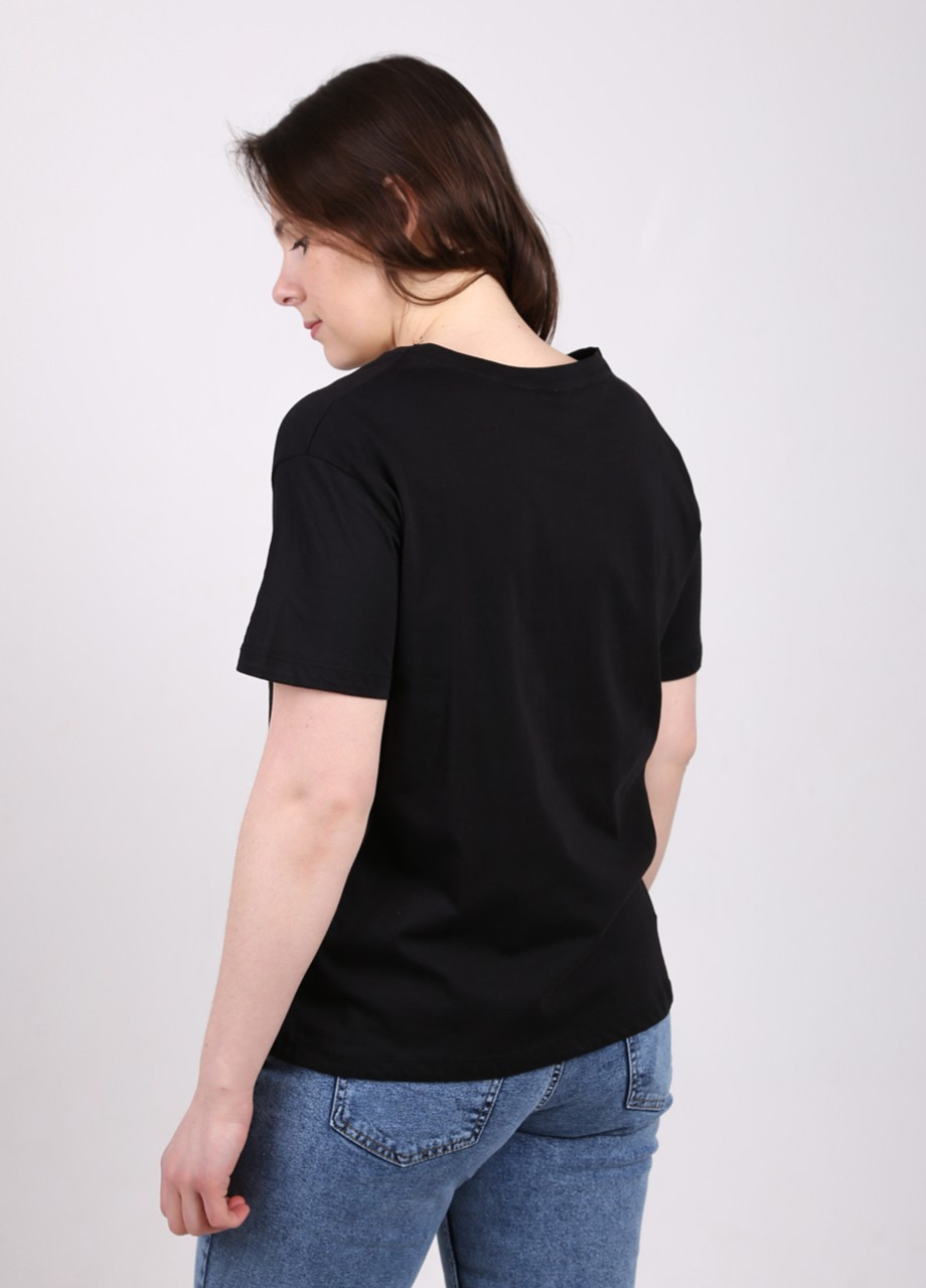 Чорна літня жіноча футболка чорна з принтом пряма з коротким рукавом X-trap Прямая