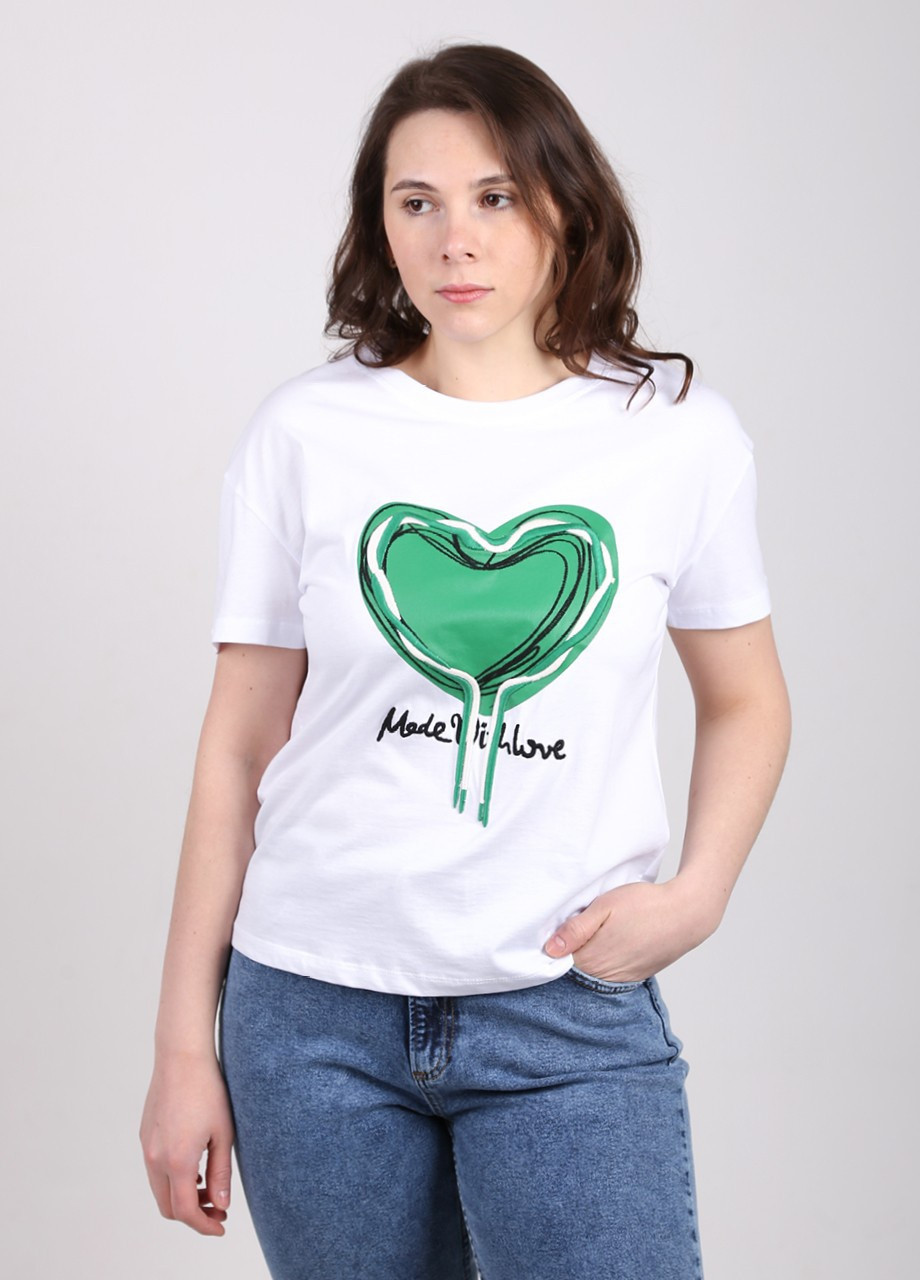 Белая летняя футболка женская белая принт сердце прямая с коротким рукавом X-trap Прямая