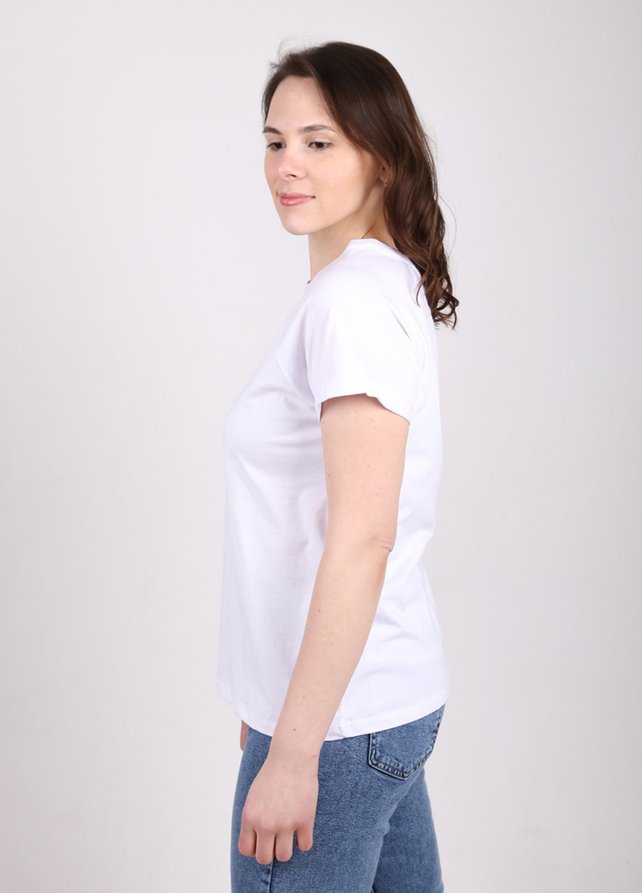 Белая летняя футболка женская белая однотонная с коротким рукавом MDG Прямая