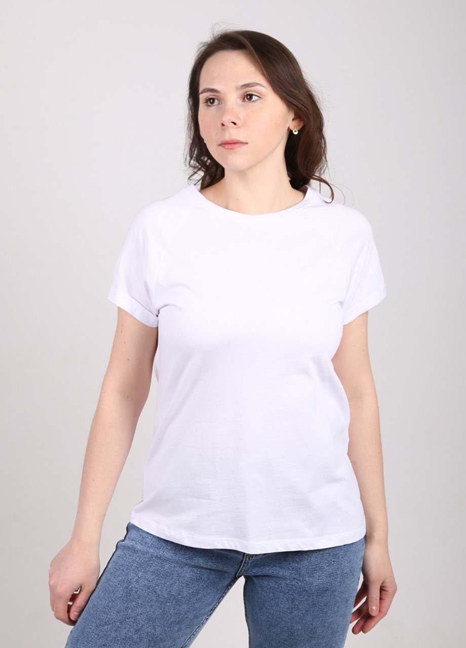 Біла літня футболка жіноча однотонна біла з коротким рукавом MDG Прямая