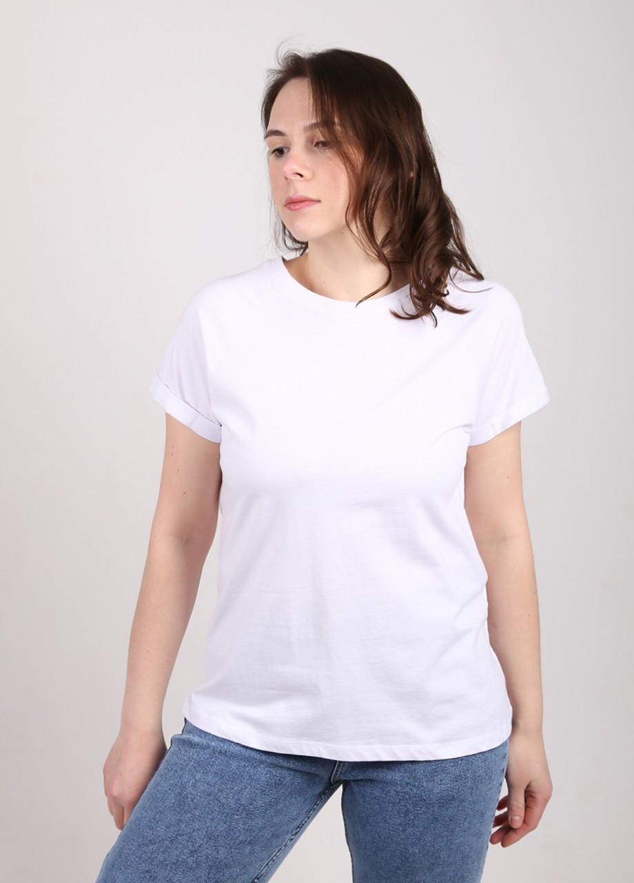 Біла літня футболка жіноча однотонна біла з коротким рукавом MDG Прямая