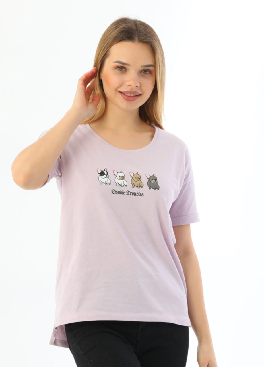 Футболка женская светло-розовая с собачками прямая MDG Прямая - (257659053)