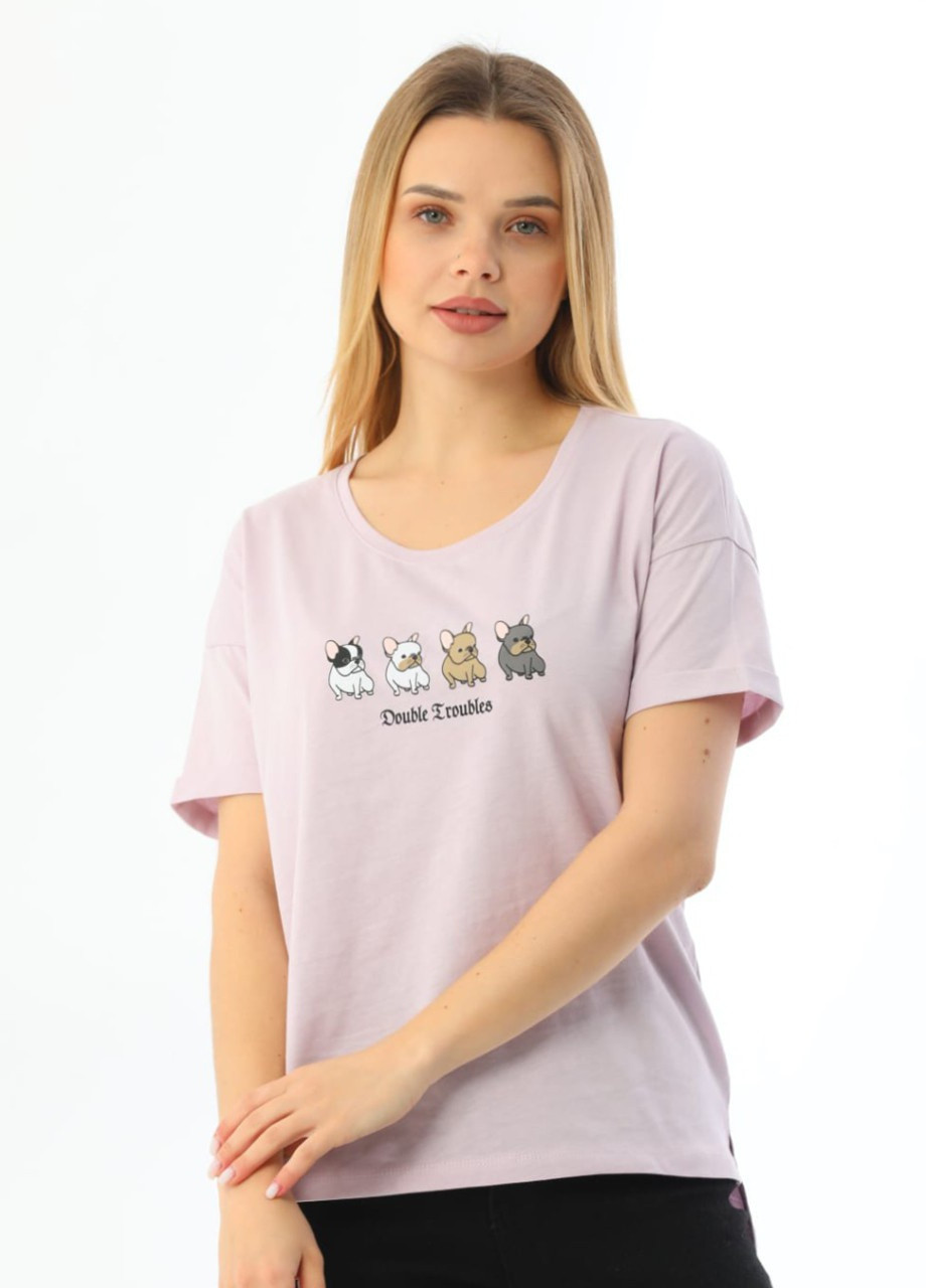 Футболка женская светло-розовая с собачками прямая MDG Прямая - (257659053)