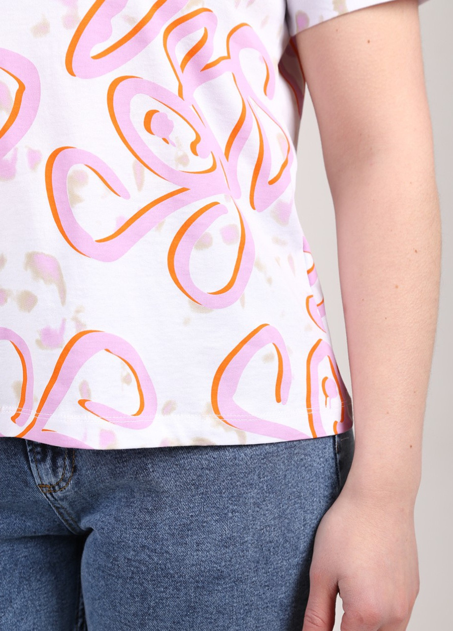 Футболка женская белая с розовым принтом свободная X-trap Свободная - (257659061)