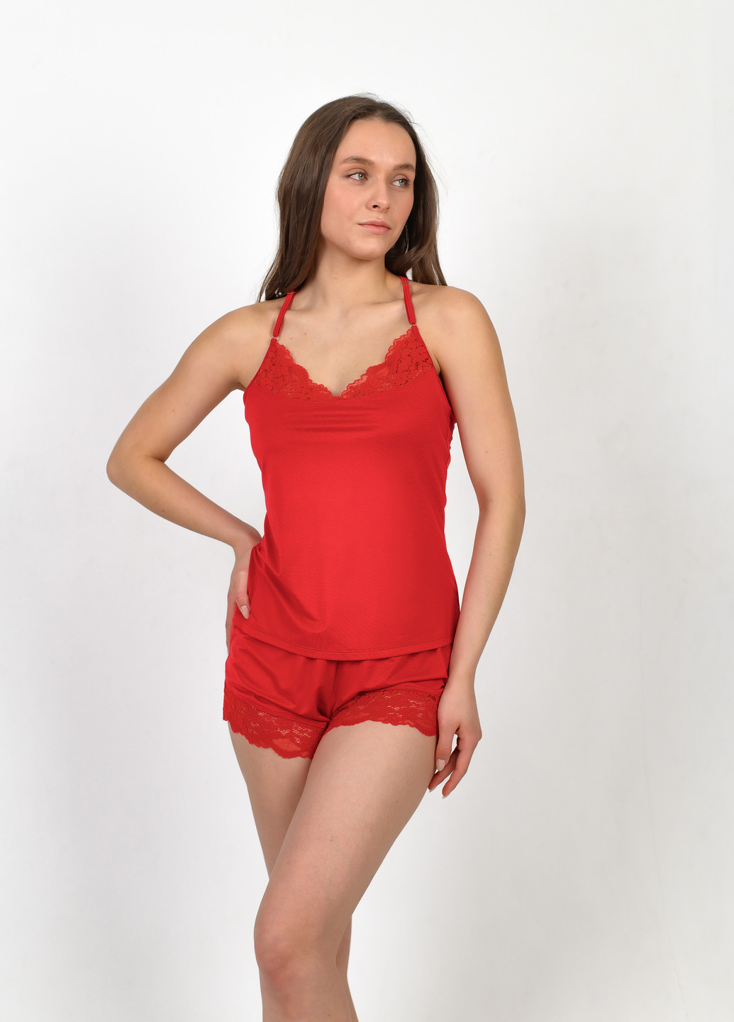 Красный женская пижама с кружевом NEL