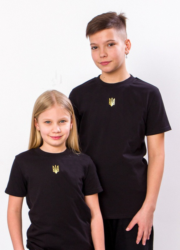 Чорна літня футболка дитяча "україна" герб (золото) носи своє (p-9934-105480) Носи своє