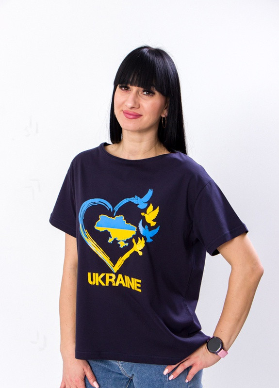 Синя літня футболка жіноча (оверсайз) чорнильно-синій (україна в серці) носи своє (p-7868-105230) Носи своє