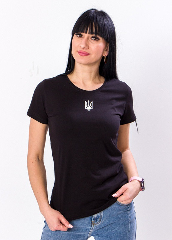 Черная летняя футболка жіноча герб (білий) носи своє (p-9933-105458) Носи своє