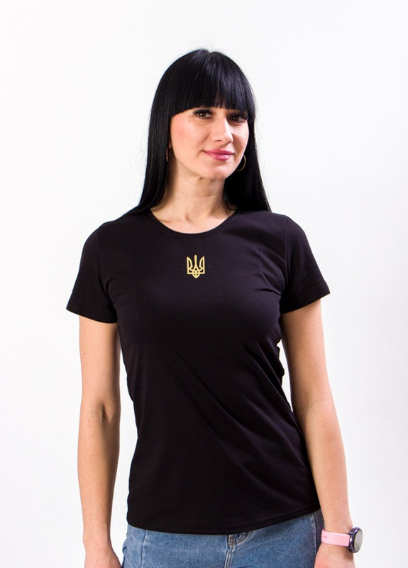 Чорна літня футболка жіноча герб (золото) носи своє (p-9933-105457) Носи своє
