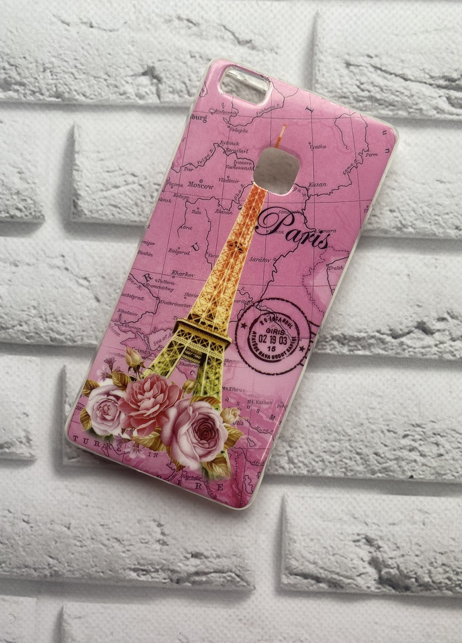 Силиконовый чехол с рисунком для Huawei P9 lite Башня на розовом Creative (257677340)