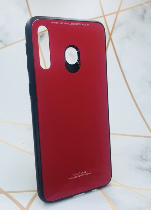 Силиконовый чехол Glass case со стеклянной задней панелью для Samsung Galaxy M30 Красный Creative (257683487)