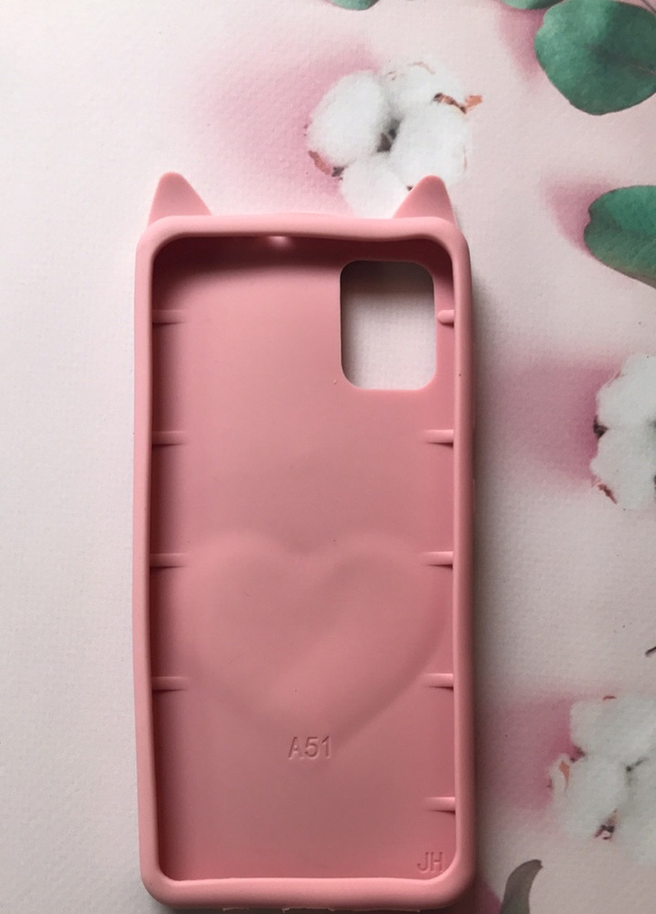 Чохол силіконовий 3D Case з переливаються блиском для Samsung Galaxy A51 Кіт рожевий Creative (257682381)