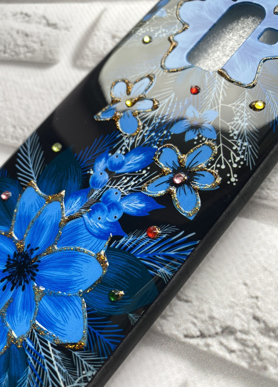 Чохол із блискітками для Samsung Galaxy J8 (2018) Квіти сині Creative (257685595)