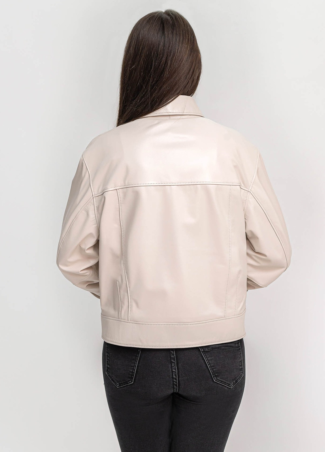 Перлова демісезонна жіноча шкіряна куртка весна 2023 Fabio Monti