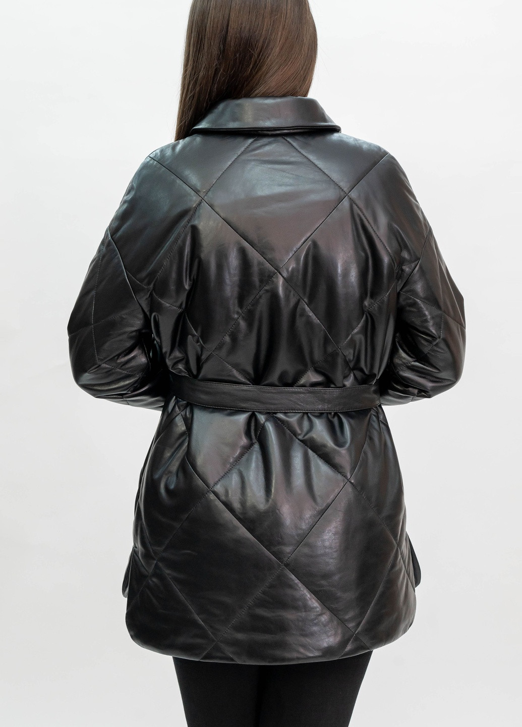 Чорна демісезонна жіноча шкіряна куртка весна 2023 Fabio Monti