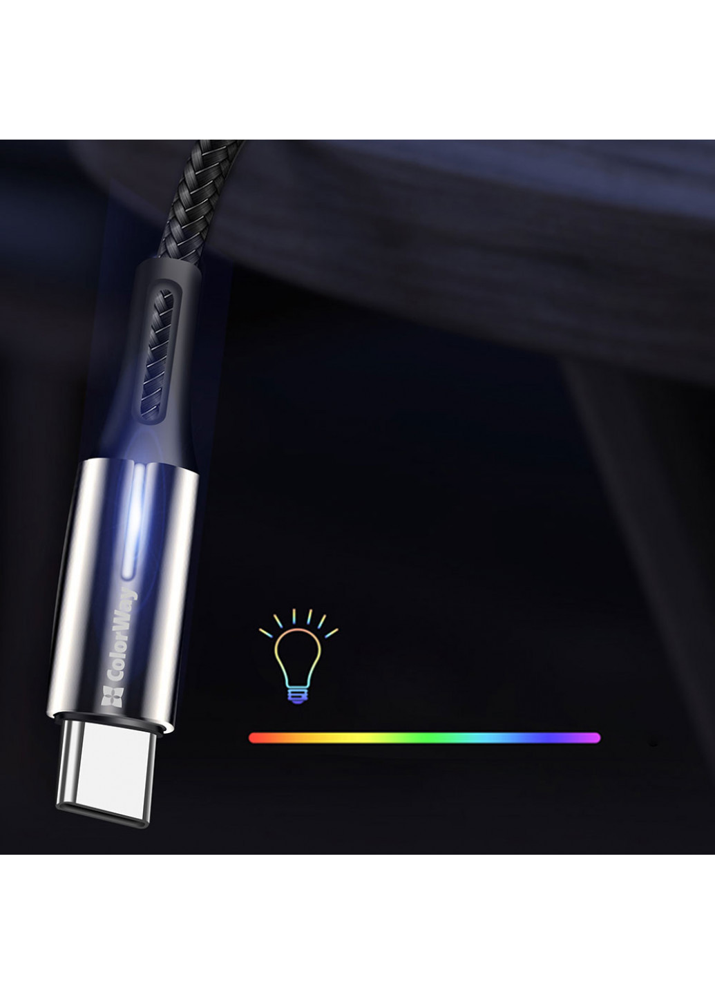 Кабель USB - Type-C Zinc Alloy + Led 2.4А 1 м Black () Colorway cw-cbuc035-bk (257717749)