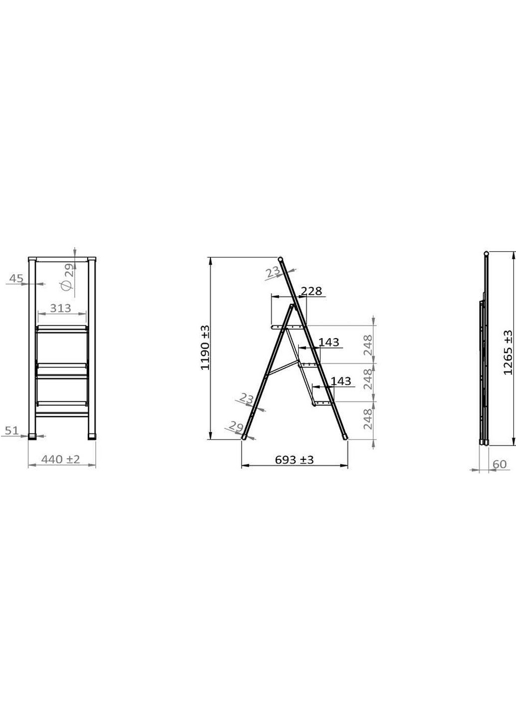 Трехступенчатая складная лестница, 44 х 119 х 69 см, Wenko (257743448)