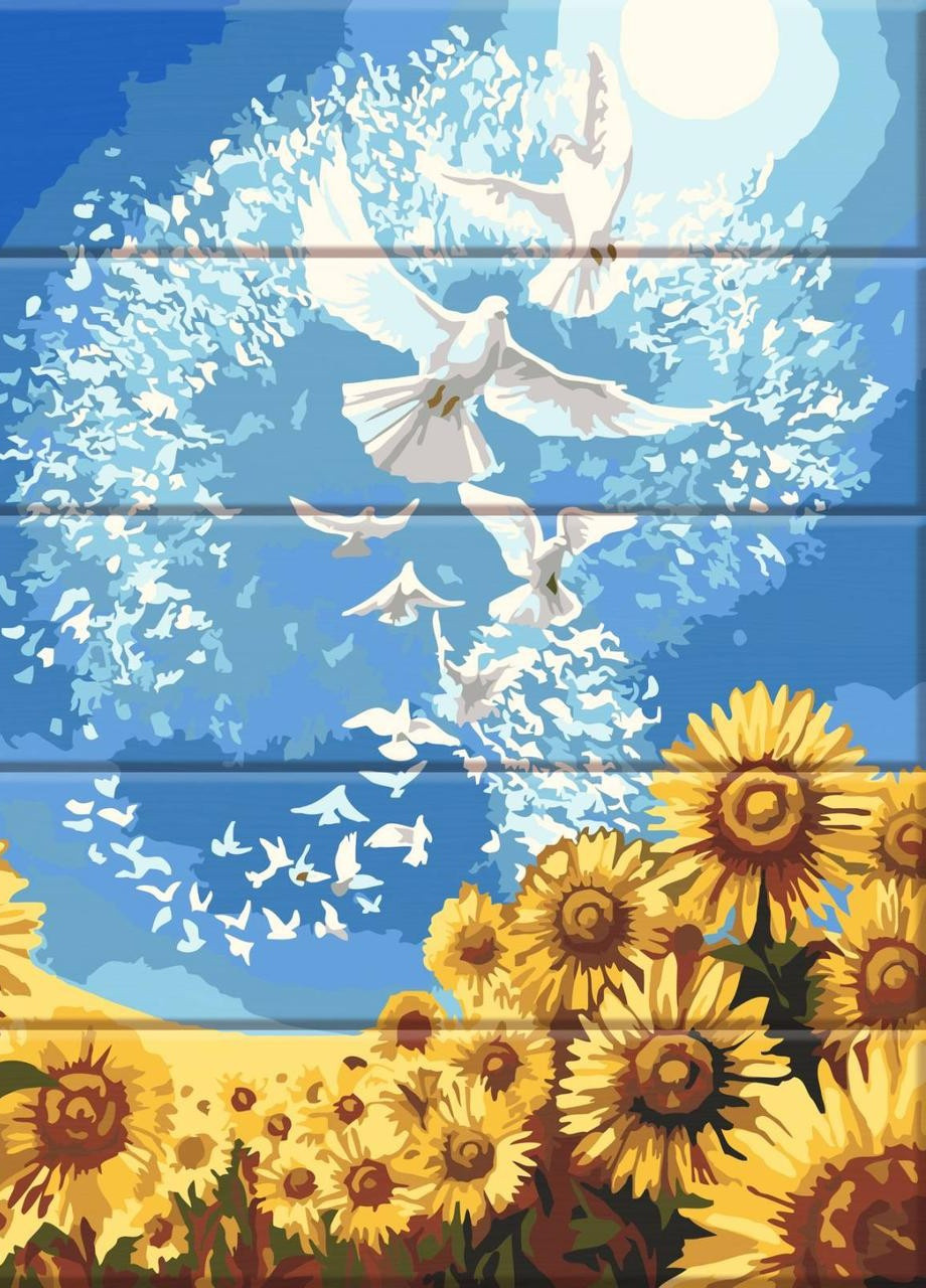 Картина за номерами на дереві "Голуби миру" 30х40 см ArtStory (257750267)