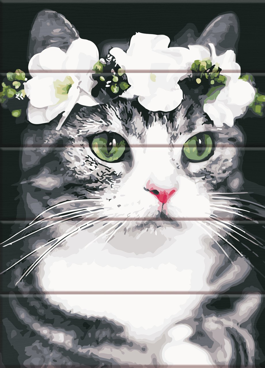Картина за номерами на дереві "Романтична кішка" 30х40 см ArtStory (257750227)