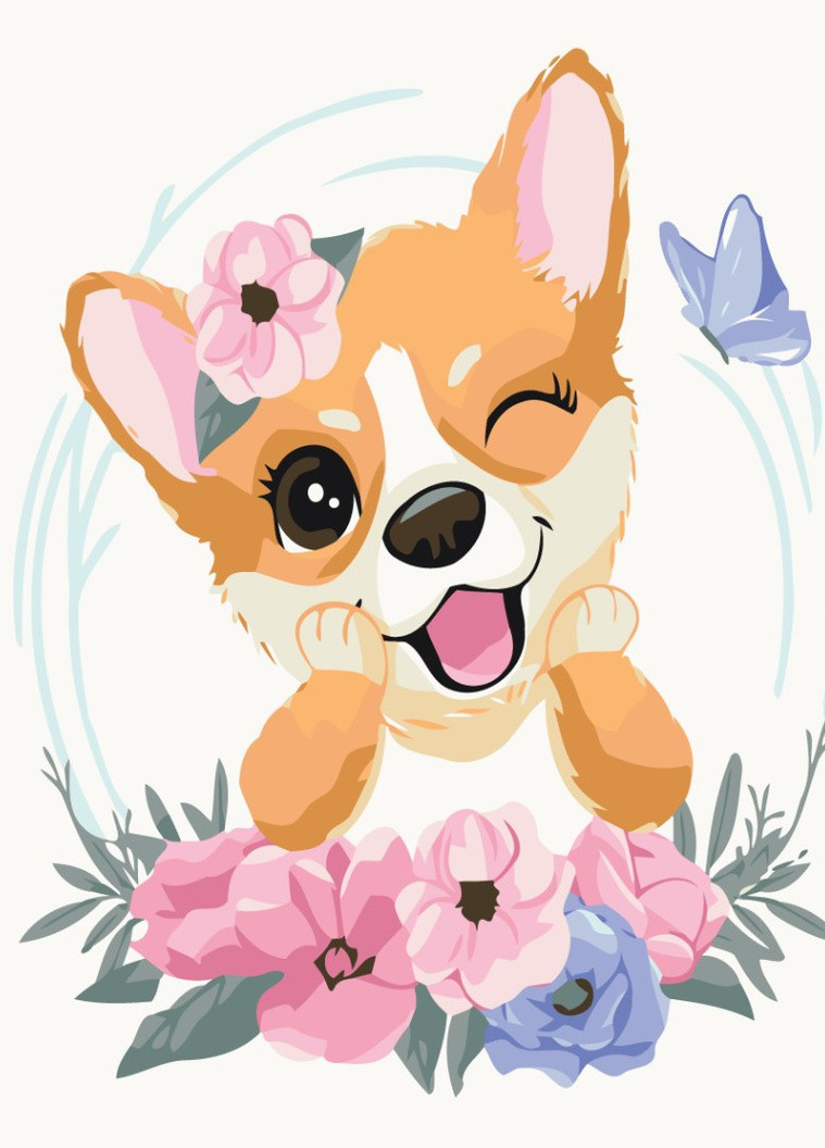 Картина по номерам Корги в цветочках 30х40 см Brushme (257750427)