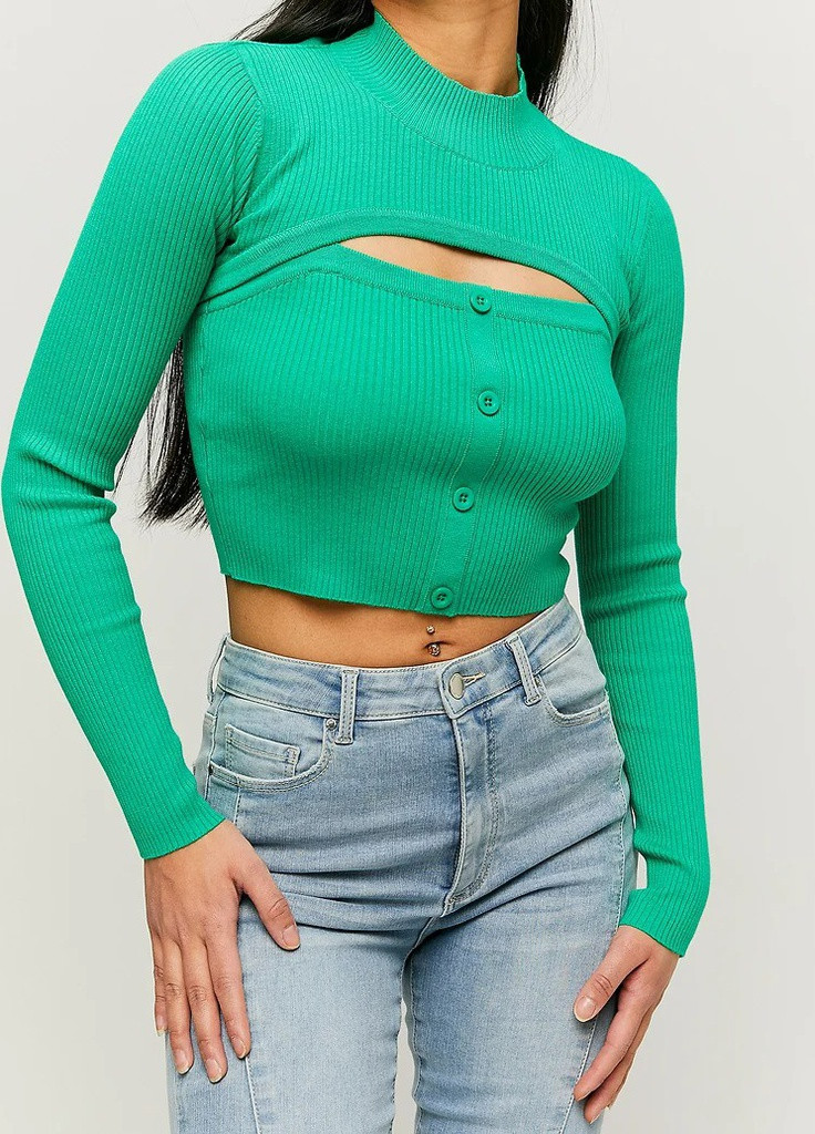 Зеленый демисезонный джемпер Tally Weijl Fashion Pullovers - KNITTED CROPPED PULLOVER
