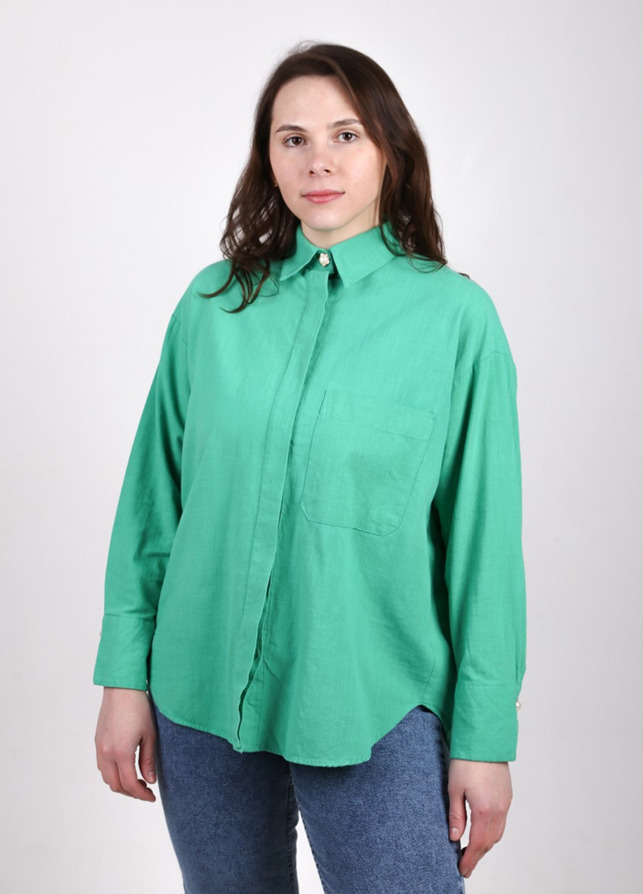 Сорочка жіноча зелена широка бавовняна MDG свободная (257783254)