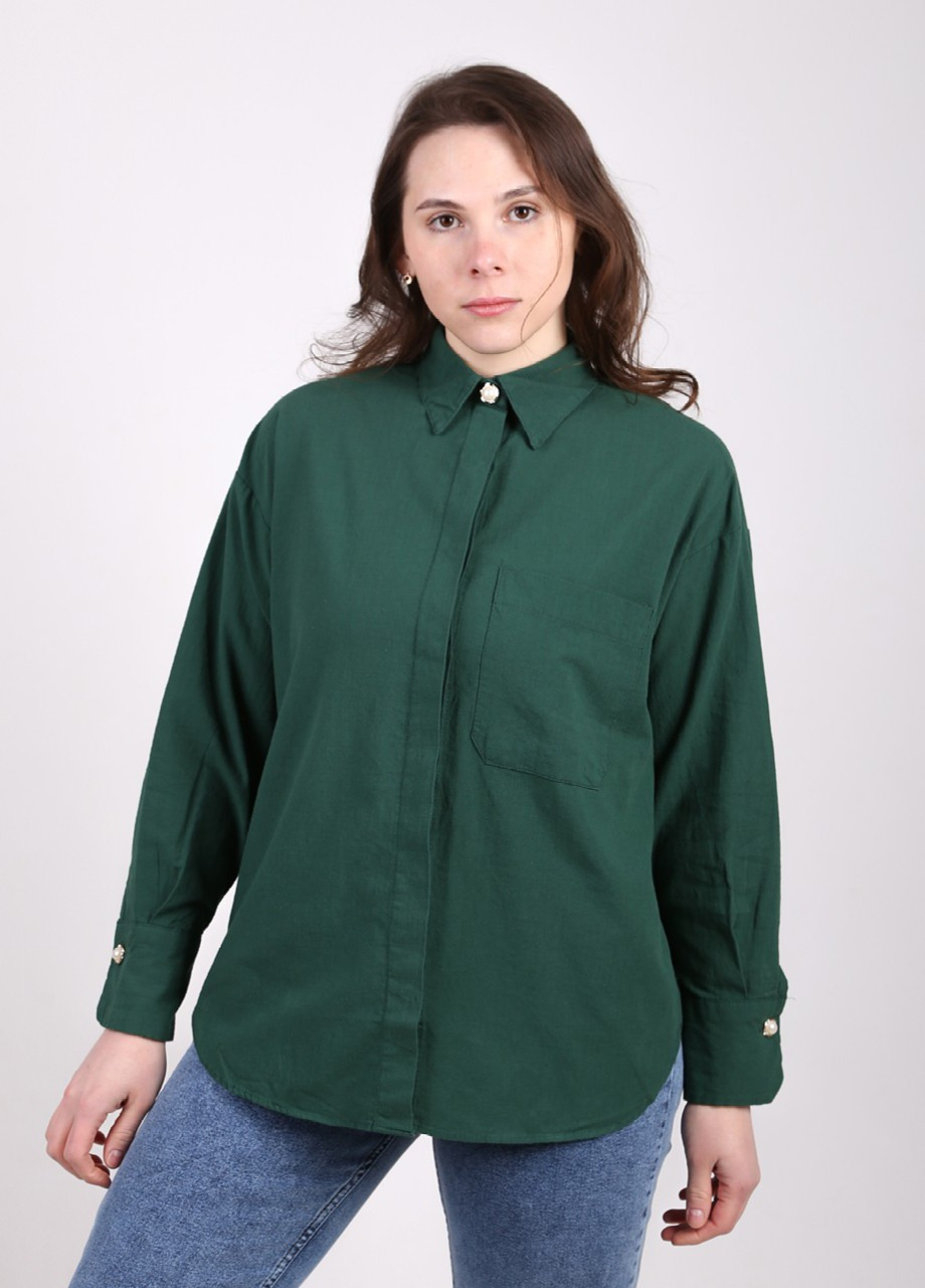 Сорочка жіноча темно-зелена широка бавовняна MDG свободная (257783252)