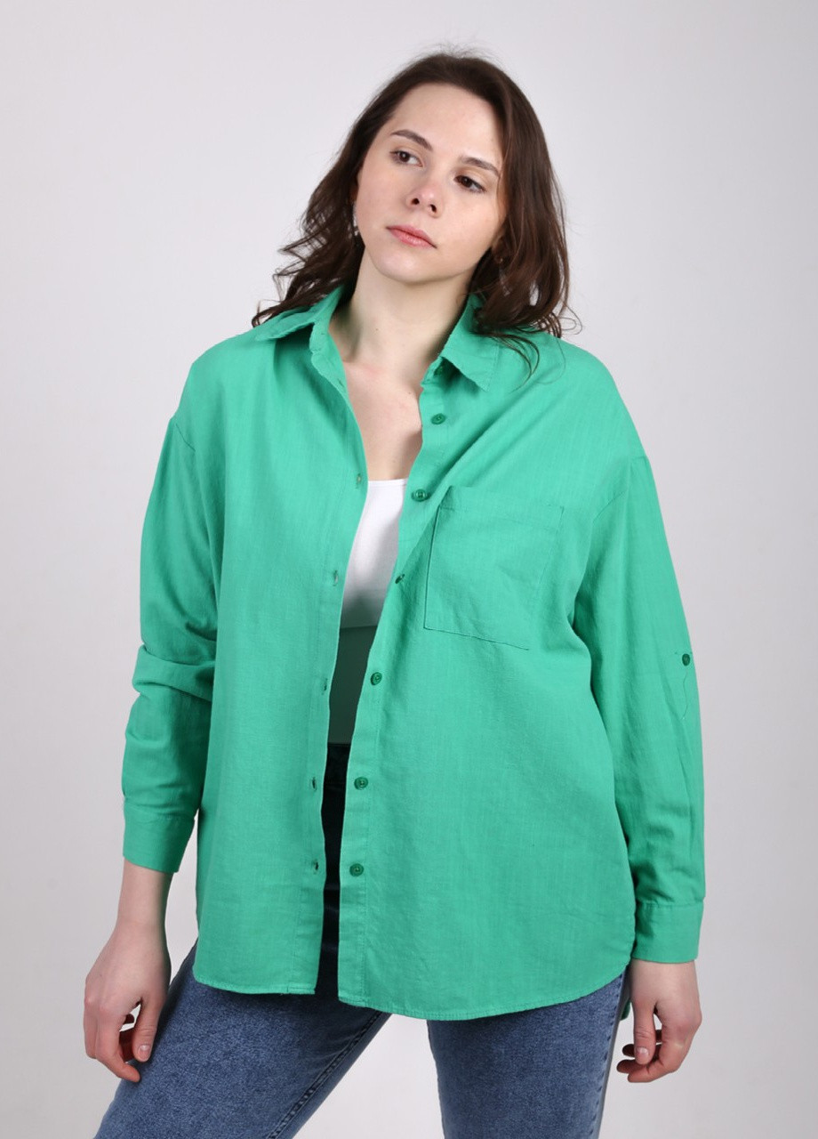 Зеленая повседневный рубашка однотонная MDG с длинным рукавом