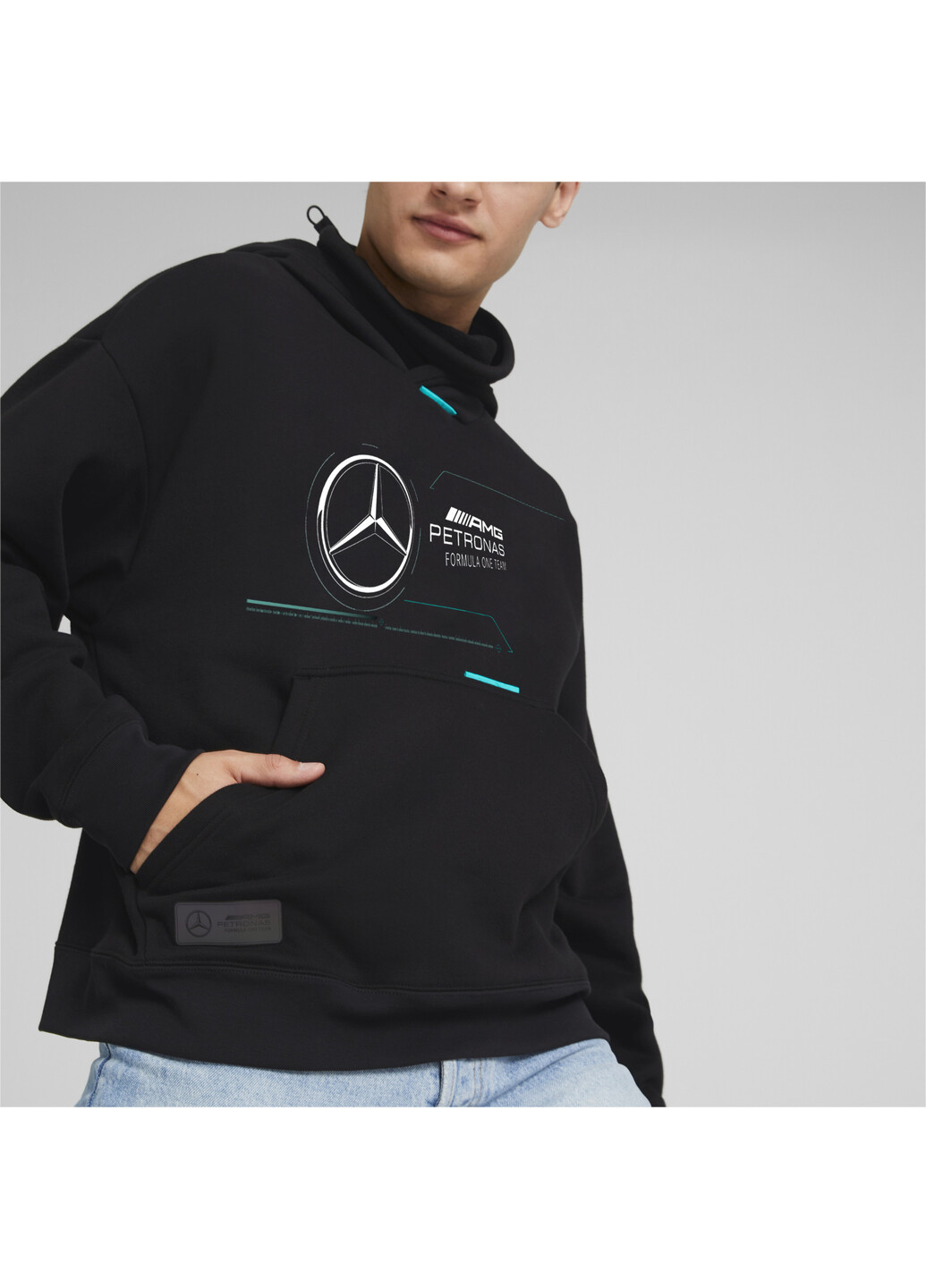 Худи Mercedes-AMG Petronas Motorsport Formula One Statement Hoodie Men Puma однотонная чёрная спортивная хлопок, полиэстер