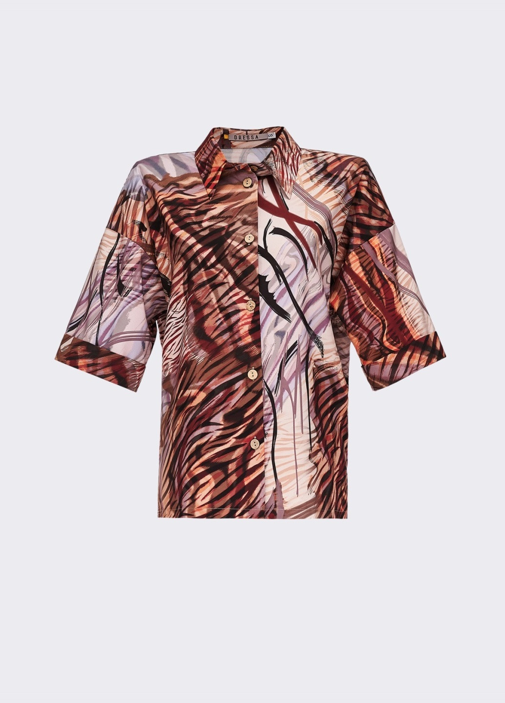 Коричнева коричнева блузка з принтом і коротким рукавом Dressa