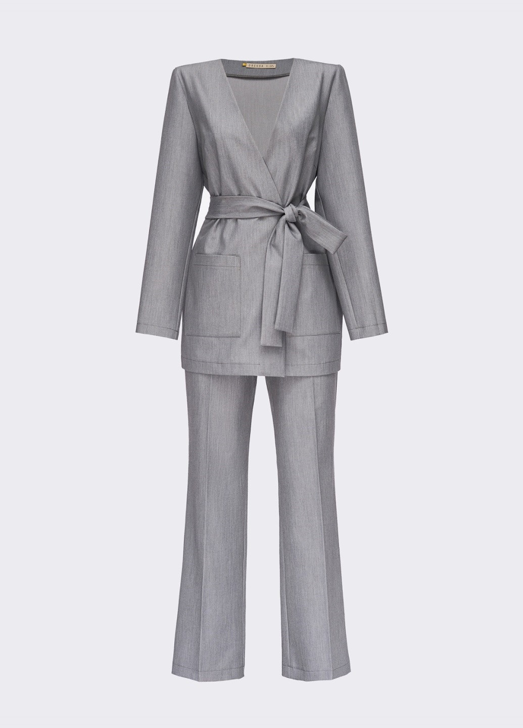 серый брючный костюм с пиджаком на одну пуговицу Dressa (257841627)