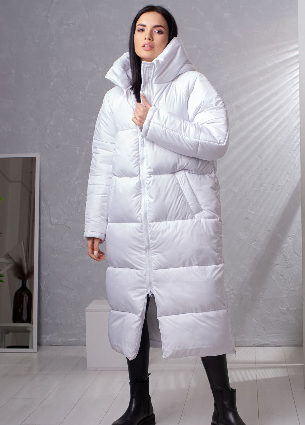 Белая зимняя куртка пуховик зимняя женская на лебяжем пуху микс к-010 SoulKiss k-010