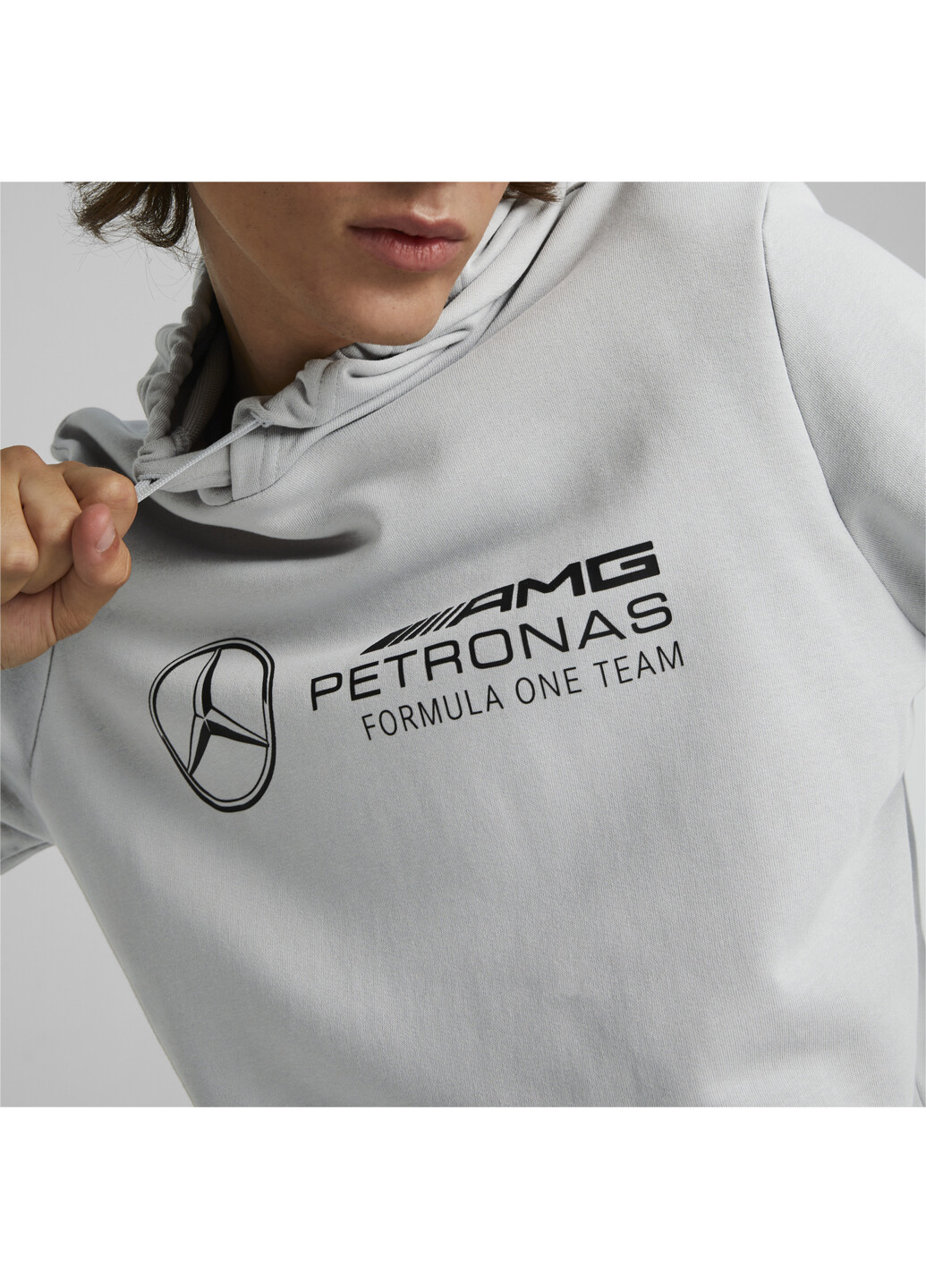 Худі Mercedes-AMG Petronas Motorsport F1 Essentials Hoodie Men Puma однотонна сіра спортивна бавовна, поліестер, еластан