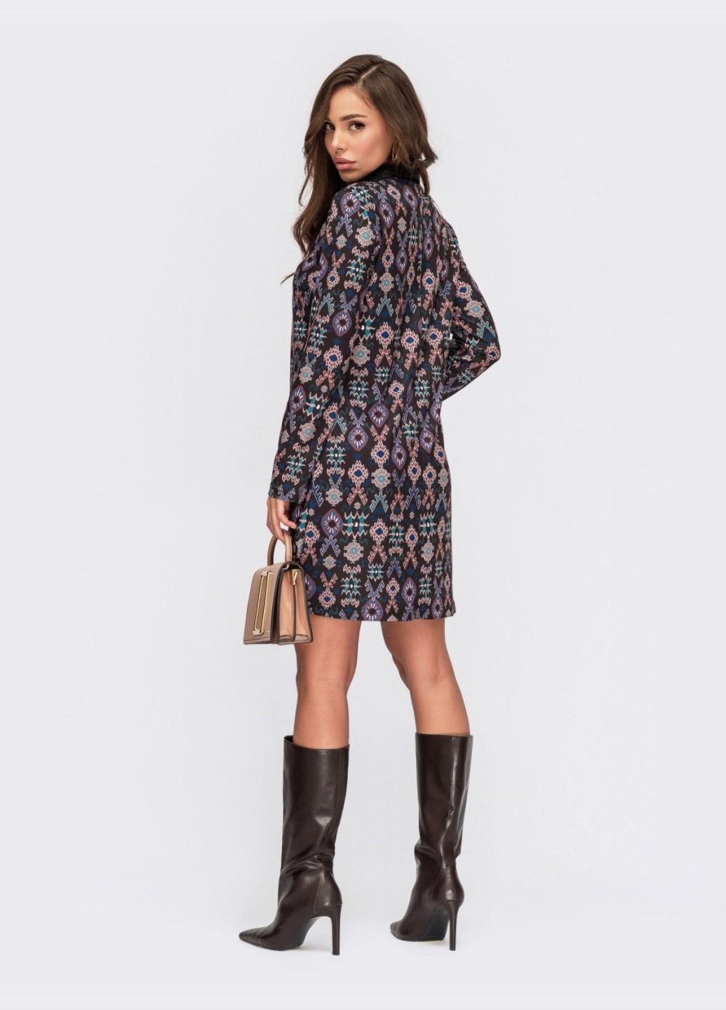 Темно-сіра плаття-сорочка з принтом і довгим рукавом темно-сіре Dressa