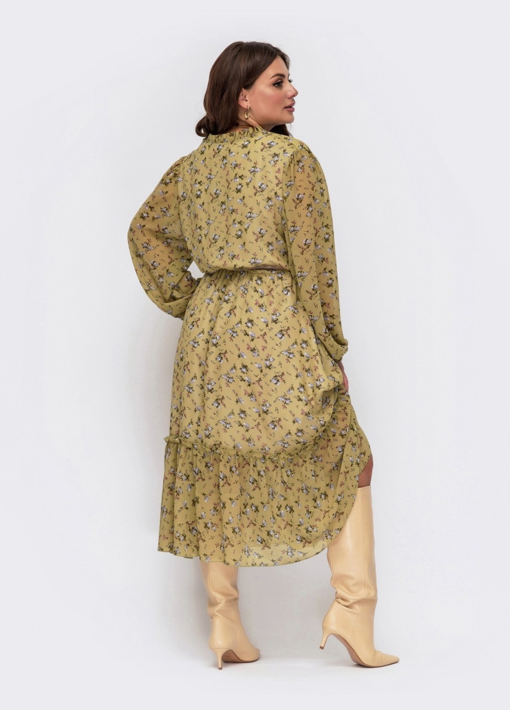 Оливкова (хакі) плаття батал з шифону з принтом і v-подібним вирізом оливкове Dressa
