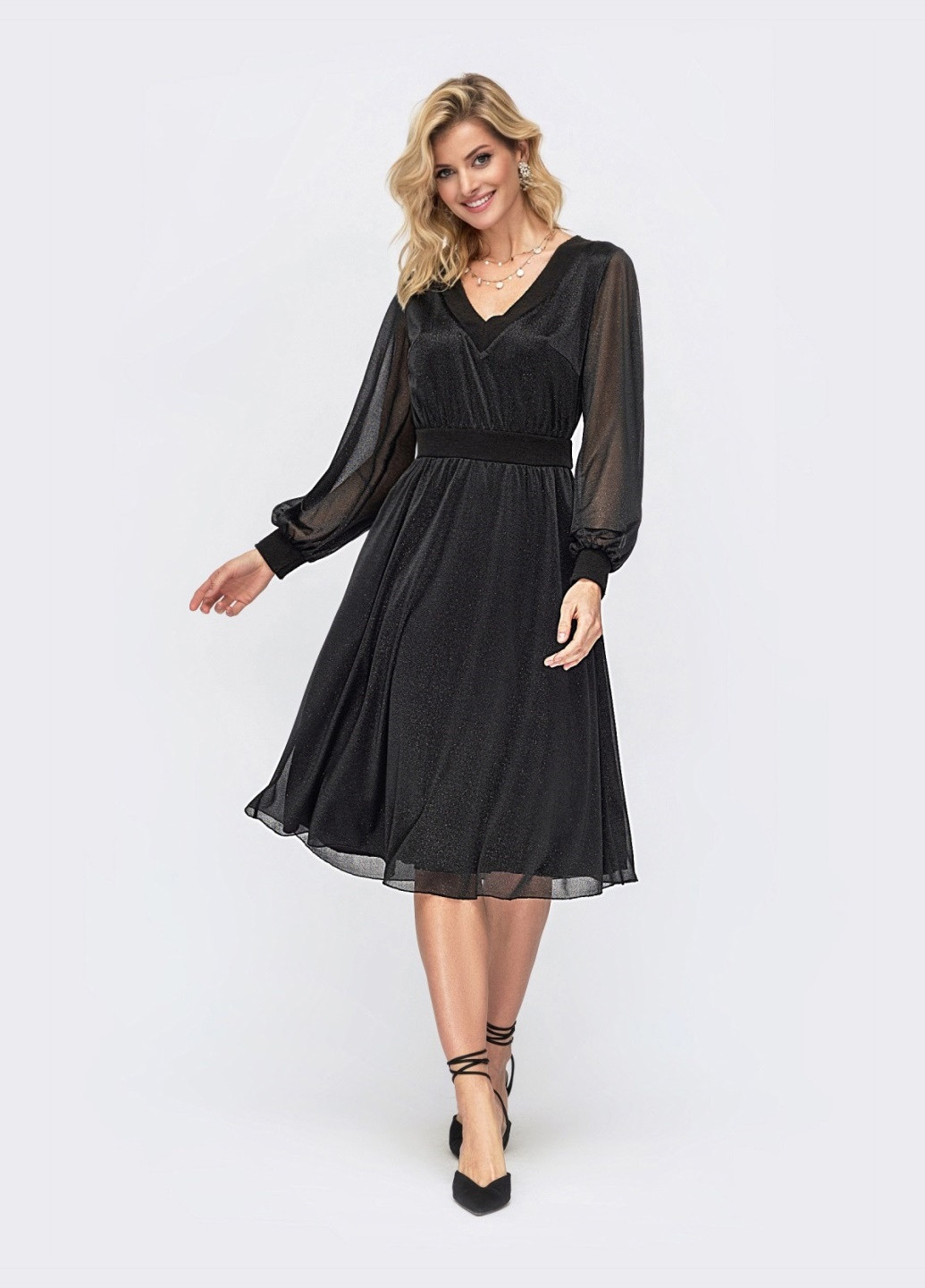 Чорна вечірнє чорне плаття з блискучим напиленням і спідницею-кльош Dressa