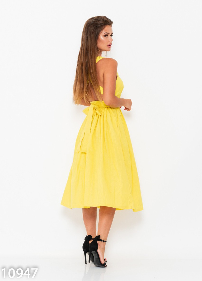Желтое повседневный платье женское с открытой спиной ISSA PLUS однотонное