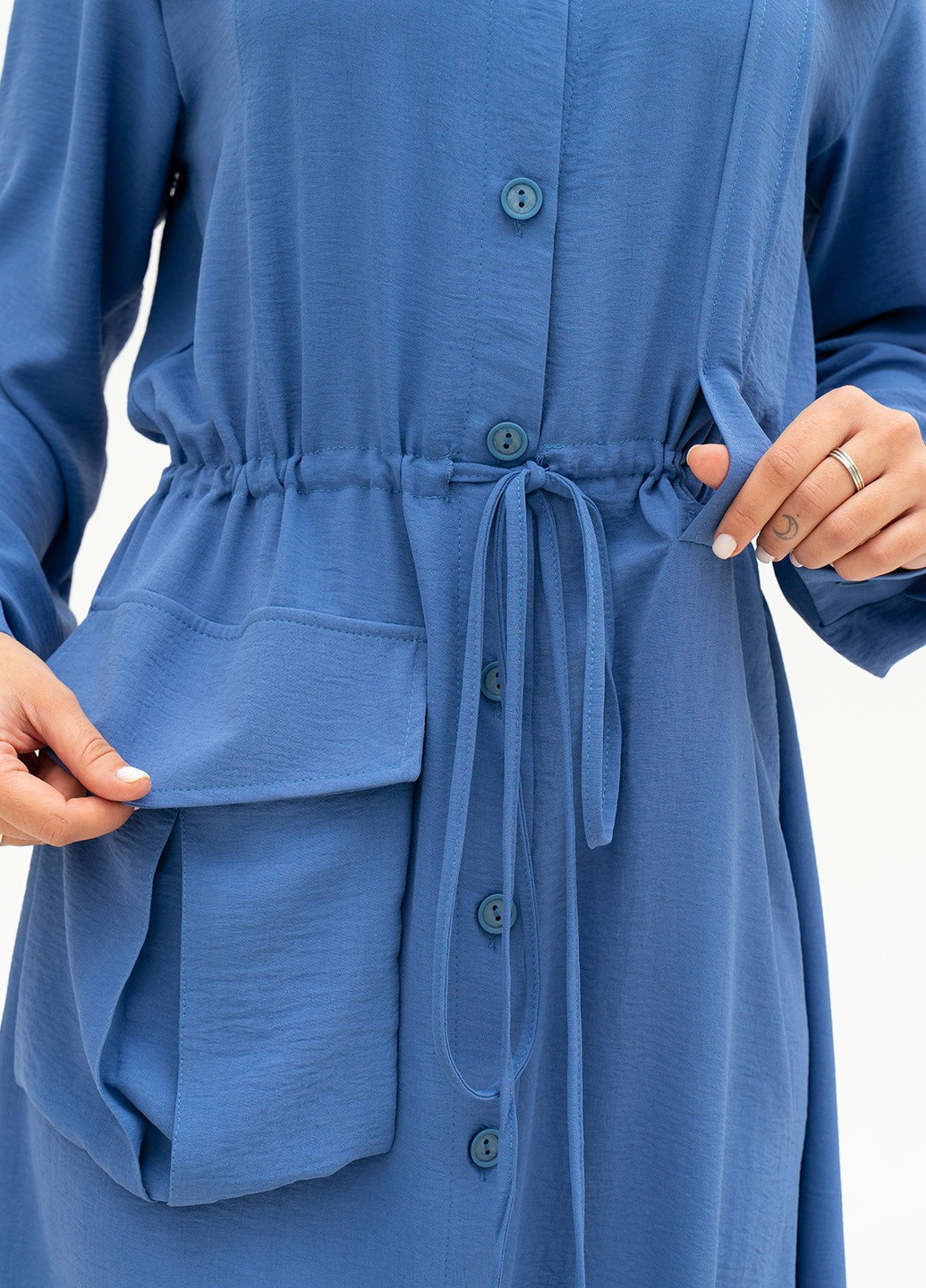 Темно-блакитна повсякденний сукня жіноча сорочка ISSA PLUS однотонна
